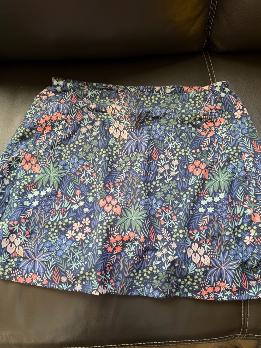 Title Nine Navy Active Skort with Coral & Lime Floral Print